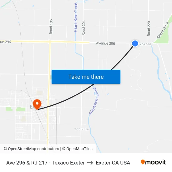 Ave 296 & Rd 217 - Texaco Exeter to Exeter CA USA map