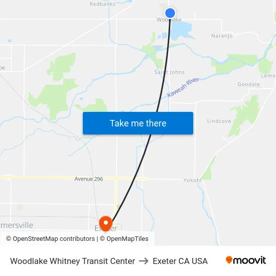 Woodlake Whitney Transit Center to Exeter CA USA map