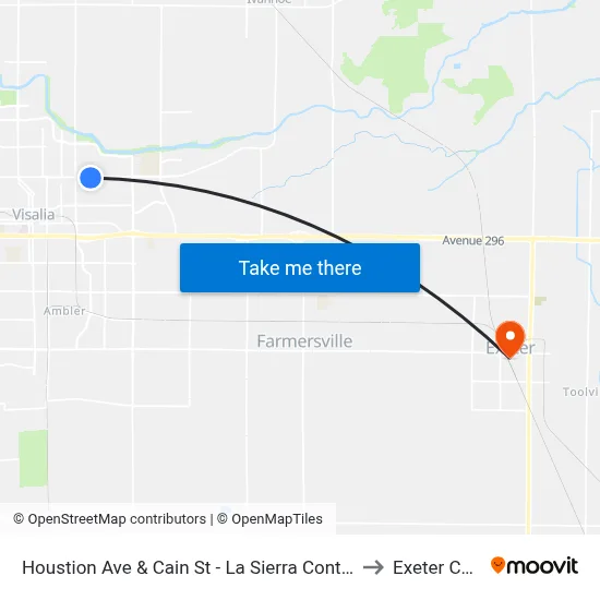 Houstion Ave & Cain St - La Sierra Continuation School to Exeter CA USA map