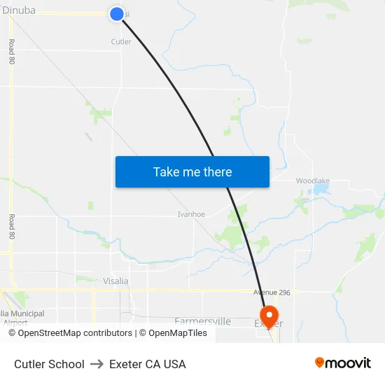 Cutler School to Exeter CA USA map