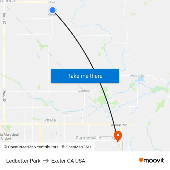 Ledbetter Park to Exeter CA USA map