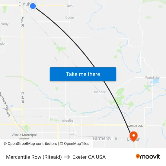 Mercantile Row (Riteaid) to Exeter CA USA map