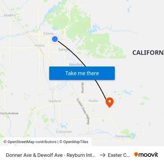 Donner Ave & Dewolf Ave - Reyburn Intermediate School to Exeter CA USA map