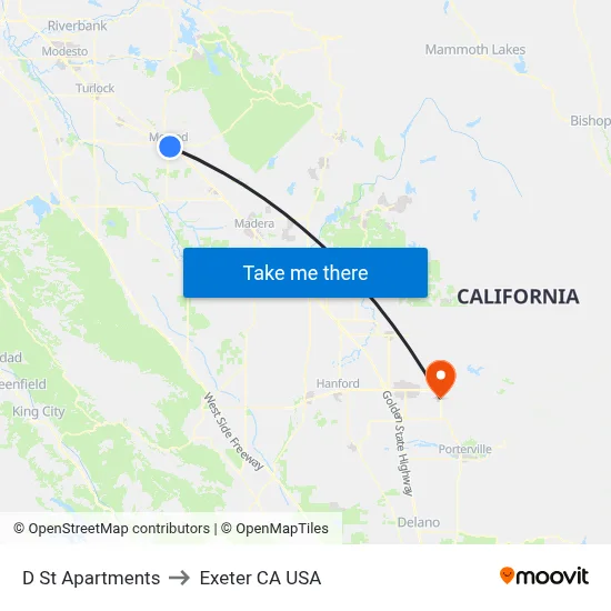 D St Apartments to Exeter CA USA map