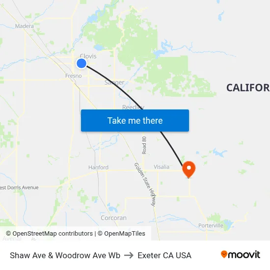 Shaw Ave & Woodrow Ave Wb to Exeter CA USA map