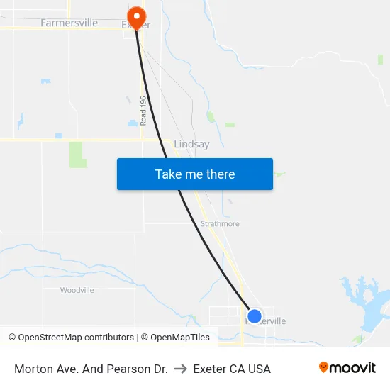 Morton Ave. And Pearson Dr. to Exeter CA USA map