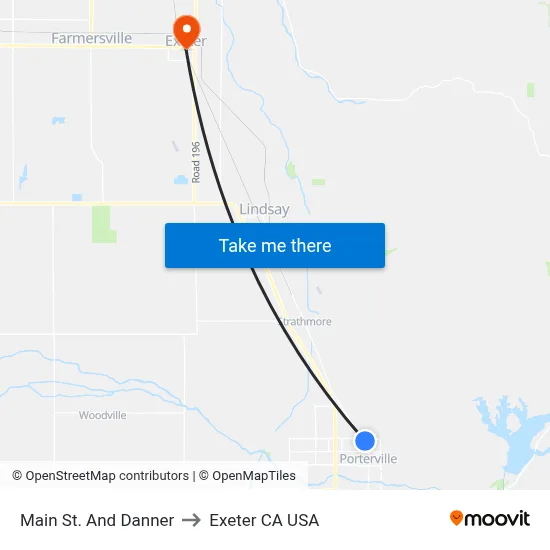 Main St. And Danner to Exeter CA USA map