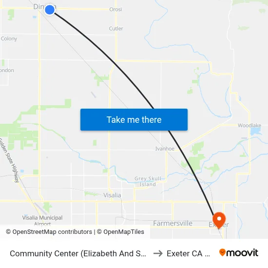 Community Center (Elizabeth And Snyder) to Exeter CA USA map