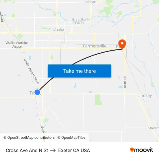 Cross Ave And N St to Exeter CA USA map