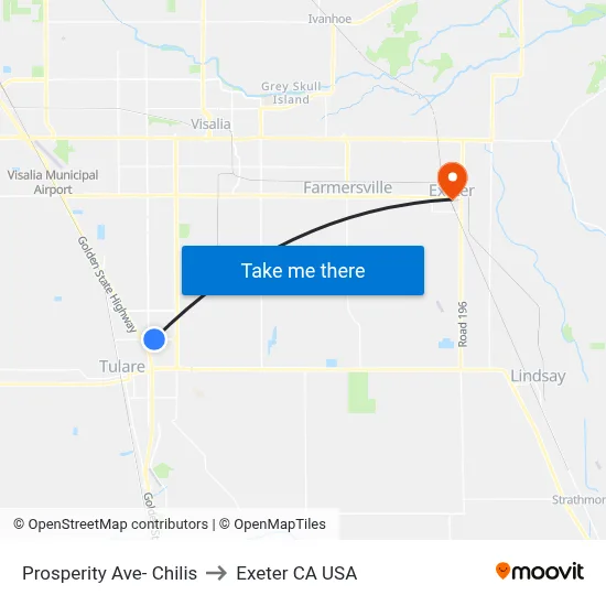 Prosperity Ave- Chilis to Exeter CA USA map
