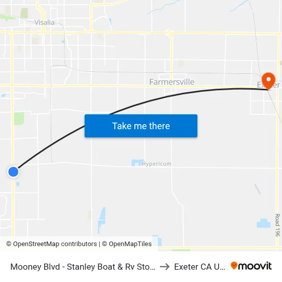 Mooney Blvd - Stanley Boat & Rv Storage to Exeter CA USA map
