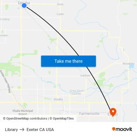 Library to Exeter CA USA map