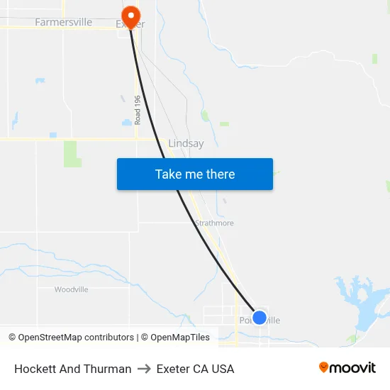 Hockett And Thurman to Exeter CA USA map