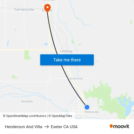 Henderson And Villa to Exeter CA USA map