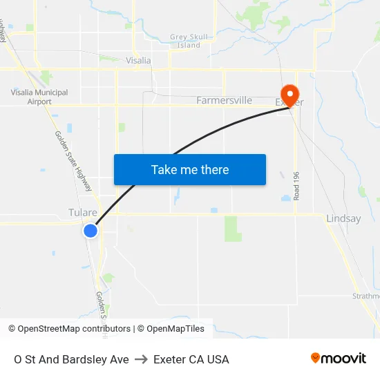 O St And Bardsley Ave to Exeter CA USA map
