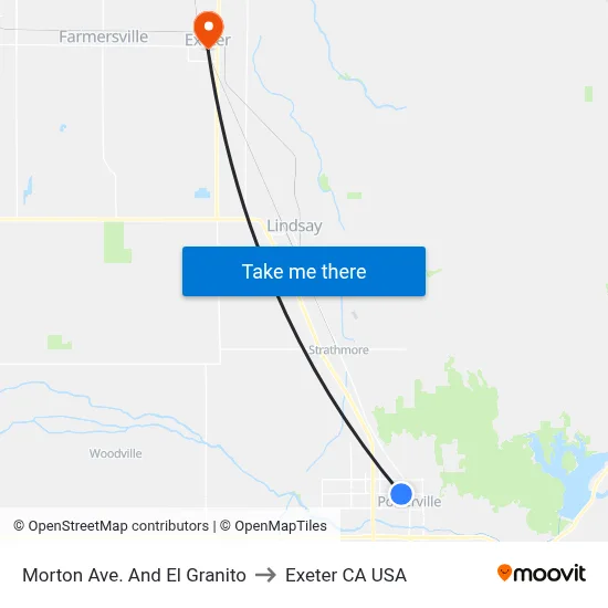 Morton Ave. And El Granito to Exeter CA USA map