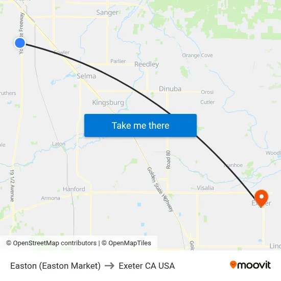 Easton (Easton Market) to Exeter CA USA map