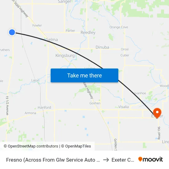 Fresno (Across From Glw Service Auto And Truck Repair) to Exeter CA USA map