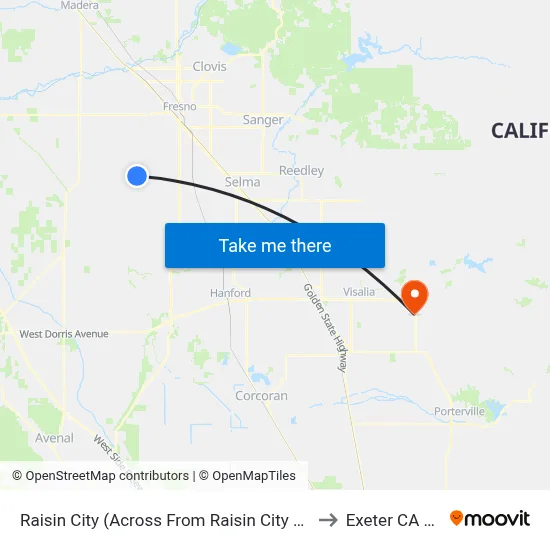 Raisin City (Across From Raisin City Market) to Exeter CA USA map