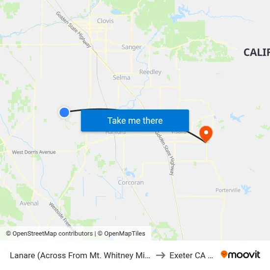 Lanare (Across From Mt. Whitney Minimart) to Exeter CA USA map