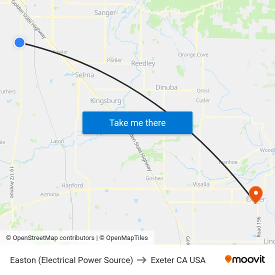 Easton (Electrical Power Source) to Exeter CA USA map