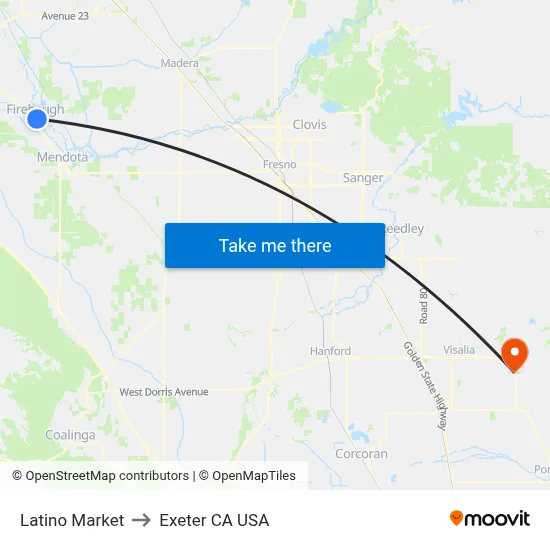 Latino Market to Exeter CA USA map