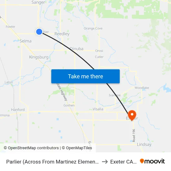 Parlier (Across From Martinez Elementary School) to Exeter CA USA map