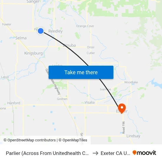 Parlier (Across From Unitedhealth Center) to Exeter CA USA map