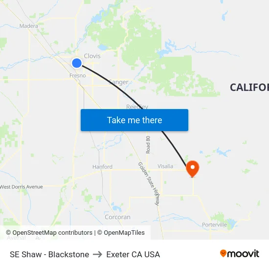 SE Shaw - Blackstone to Exeter CA USA map