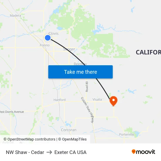 NW Shaw - Cedar to Exeter CA USA map