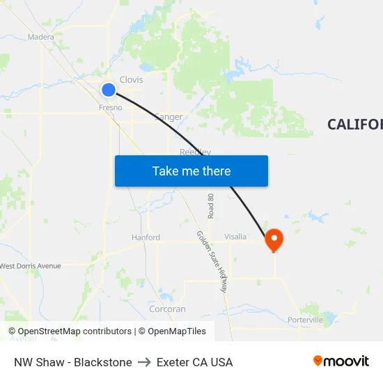 NW Shaw - Blackstone to Exeter CA USA map