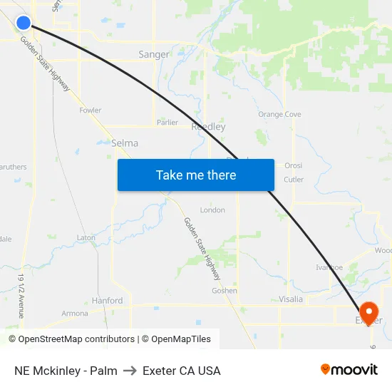 NE Mckinley - Palm to Exeter CA USA map