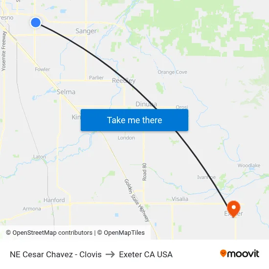 NE Cesar Chavez - Clovis to Exeter CA USA map
