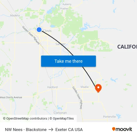 NW Nees - Blackstone to Exeter CA USA map
