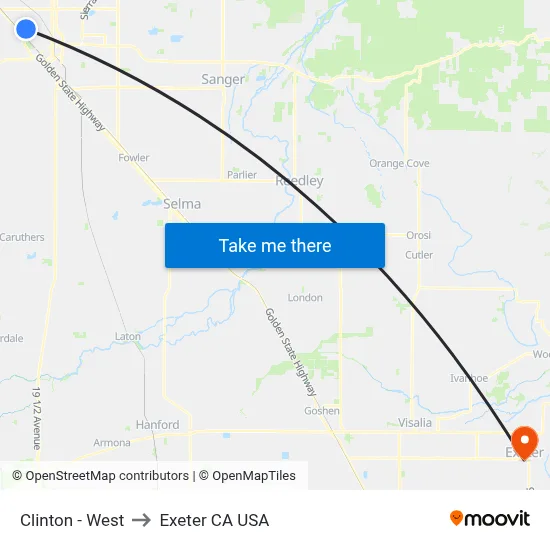 Clinton - West to Exeter CA USA map
