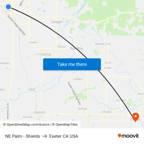NE Palm - Shields to Exeter CA USA map