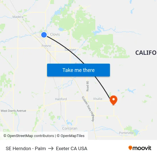 SE Herndon - Palm to Exeter CA USA map
