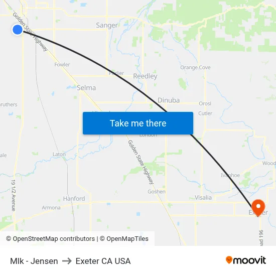 Mlk - Jensen to Exeter CA USA map
