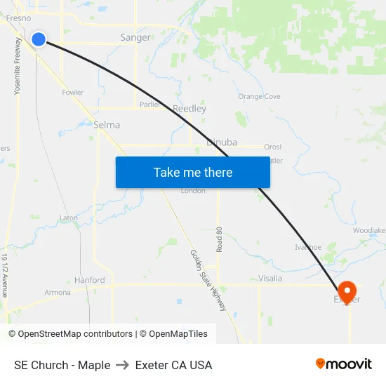 SE Church - Maple to Exeter CA USA map