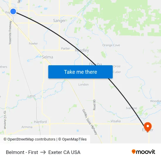 Belmont - First to Exeter CA USA map