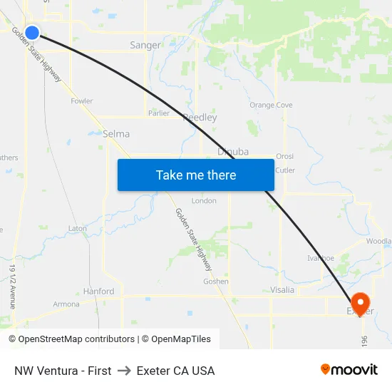NW Ventura - First to Exeter CA USA map