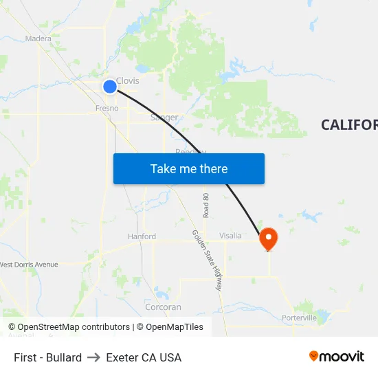 First - Bullard to Exeter CA USA map