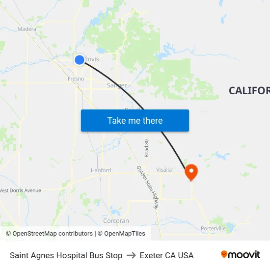 Saint Agnes Hospital  Bus Stop to Exeter CA USA map