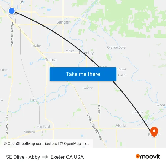 SE Olive - Abby to Exeter CA USA map