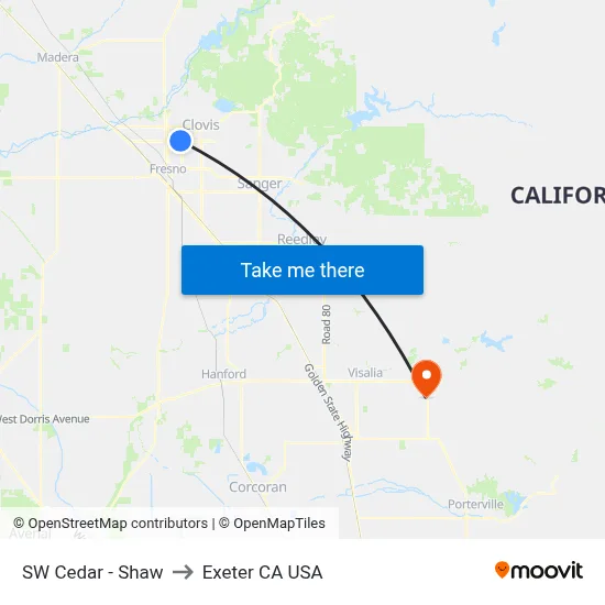 SW Cedar - Shaw to Exeter CA USA map
