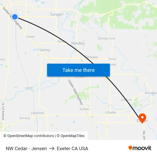 NW Cedar - Jensen to Exeter CA USA map