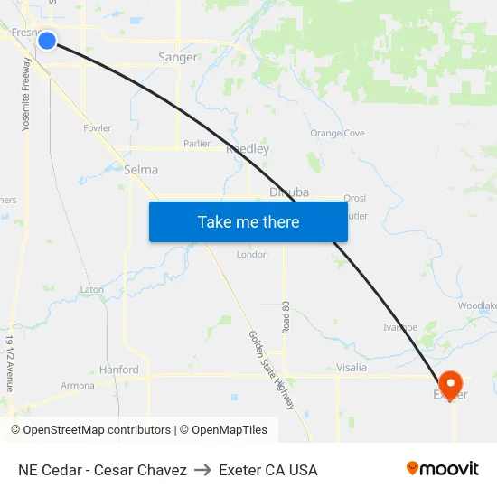 NE Cedar - Cesar Chavez to Exeter CA USA map