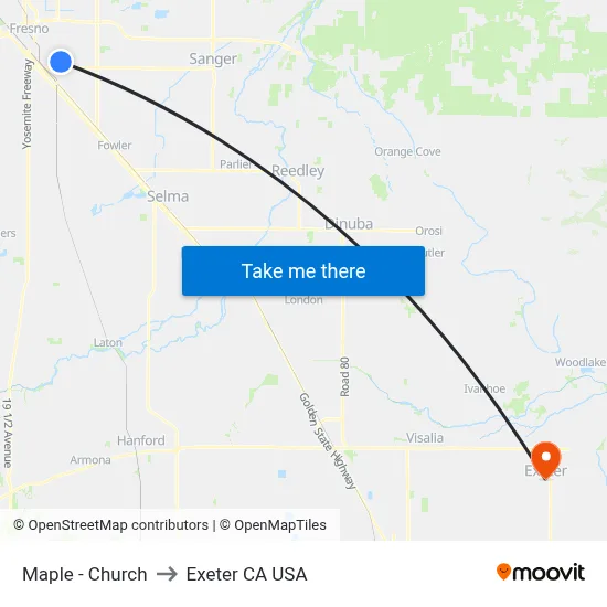 Maple - Church to Exeter CA USA map