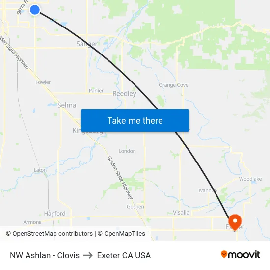 NW Ashlan - Clovis to Exeter CA USA map