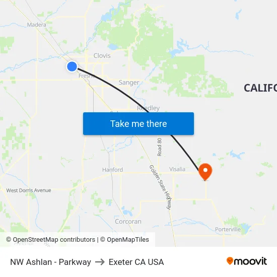 NW Ashlan - Parkway to Exeter CA USA map